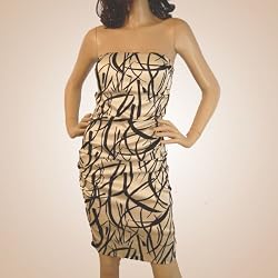Satin Exposed Zipper Pencil Strapless Print Cocktail Dress