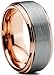 18K Rose Gold Plated Beveled Edge Brushed Polished Tungsten Wedding Band Ring 8mm Comfort Fit
