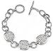 Sparkling Elegance: Designer Inspired Sterling Silver Cable Design Two-Tone Toggle Bar Circle Link Bracelet with CZ Diamonds