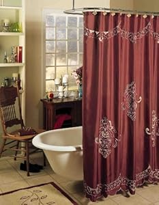 1 Valencia Cutwork Embroidery Fabric Shower Curtain Burgundy Red