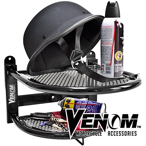 Venom Wall Mounted Motorcycle Helmet, Gloves, and Jacket Shelf - Gear and Tool Storage For Harley Davidson, Yamaha, Honda, Kawasaki, Suzuki, Ducati, BMW - Sport Street Bike, Cruiser Bike, Touring Bike, Motorcycle Venom Wall Mounted Motorcycle Helmet, Gloves, and Jacket Shelf - Gear and Tool Storage For Harley Davidson, Yamaha, Honda, Kawasaki, Suzuki, Ducati, BMW - Sport Street Bike, Cruiser Bike, Touring Bike, Motorcycle