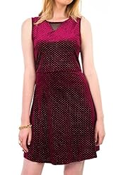 Polka Dot Print Elastane/Metallic/Polyester/Velvet Skater Dress 