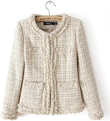 Roseate Boutique Women's Plaid Knit Jacket Small Beige