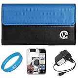 Blue & Black Portola Leather Carrying Holster with Fixed Belt-Clip and Magn ....