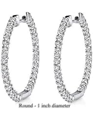 1.75 Carat (ctw) 14K White Gold Round White Diamond Fine Hoop Earring 1 3/4 CT