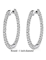 1.00 Carat (ctw) 14k White Gold Round Diamond Ladies In and Out Hoop Earrings