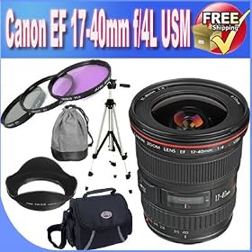 Canon EF 17-40mm f/4L USM Ultra Wide Angle Zoom Lens for Canon SLR Cameras + 77mm 3 Piece Professional Filter Kit + Professional Full Size Tripod + Shock Proof Deluxe SLR Case + Lens & Camera Cleaning Kit!!!