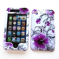 Apple iPhone 3G & 3G S Snap On Protector Hard Case Image Cover "Artistic Purple Flowers" Design