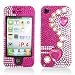 Bling Luxury Pink Hearts with Rhinestones Diamond on Pink , Silver & Gold Protective Case for iPhone 4S / 4 / 4G - ** Includes TWO FREE Personal Charms Straps **