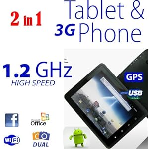  Google Android 2.3 + 3G phone call + 1.2 Ghz, 8 inch�Tablet + GPS + Bluetooth + WIFI + Dual Camera 2.0 Mega Pixels