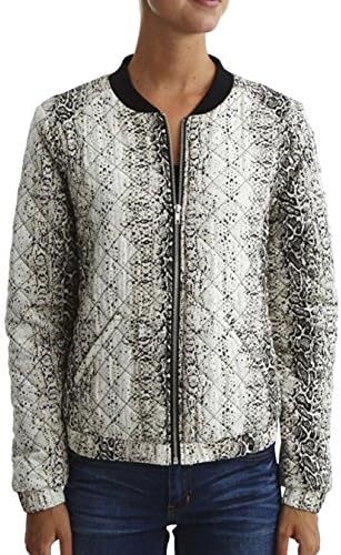 LVSME Women's Fancy Snakeskin Cotton Warm Coat Stand Callor Jacket Black-White S
