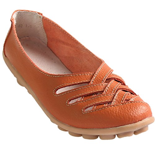 FUNOC Womens Ladies Casual Cut Out Leather Loafers Flat Shoes Moccasin Sandals