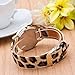 NYKKOLA Platinum Plated Cat Glasses Analog Quartz Watch, Leopard PU Leather Strap Gold Tone