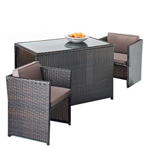 Rattan Cube Dining Garden Furniture 2 Seater Set in Brown