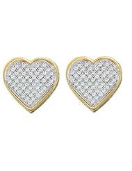 10K Yellow Gold 0.30CT Round Cut White Diamond Heart Earrings