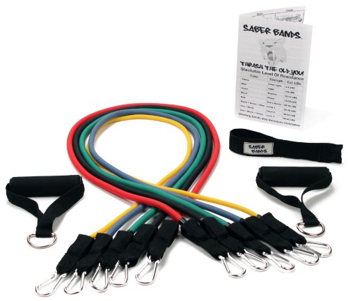 New Premium Quality Saber Bands Exercise Resistance Bands Tubes with Door Anchor and Exercise Chart.