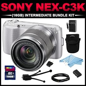 Sony Alpha NEX-C3K (Silver) 16MP Compact Interchangeable Digital Camera with 18-55mm Zoom Lens (16GB Intermediate Bundle Kit) includes Charger, Battery, 16GB SD Card, HDMI Cable, Mini Tripod, Cleaning Kit