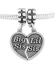 Sterling Silver Shareable Big Sis Lil Sis Split Heart Dangle Bead
