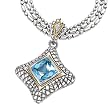 925 Silver & Blue Topaz Square Checkerboard Pendant with 18k Gold Accents