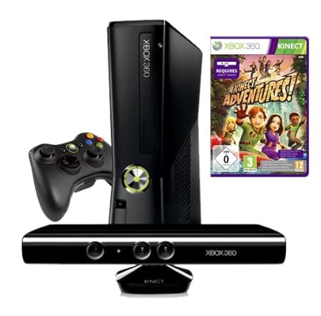 Xbox 360 - Konsole Slim 4 GB inkl. Kinect Sensor + Kinect Adventures, schwarz-matt