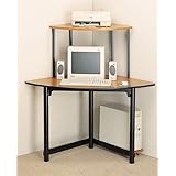 Black Metal and Natural Finish Wood Corner Computer Desk Workstation