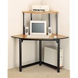 Black Metal and Natural Finish Wood Corner Computer Desk Workstation by visiondecor Furniture