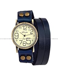 Ailisha Classic Lady Girl Blue Wrap Around Double Strap Long Wrist Band Quartz Watch WAA386