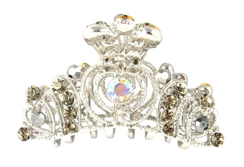 Hair Clip   Tiara Style   Silver Tone ~ Blk Diamond and Hematite Swarovski Crystals (90).