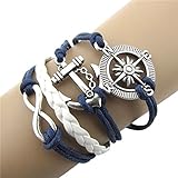 Ularmo® Hot Selling Hot Infinity Love Anchor Compass Leather Charm Bracelet Plated Silver thumbnail