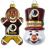 NFL Washington Redskins Blown Glass Gingerbread Man & Top Hat Snowman Ornament 2-Pack