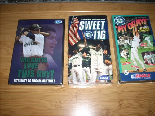 3 Vintage Seattle Mariners Videos- DvD of A Tribute to Edgar Martinez (You Gotta Love This Guy!) has Retirement Ceremony and Final Plate Appearance - green lettering on cover not white!) and 2 VHS - 1995 Season MY OH MY! and 2001 Season SWEET 116