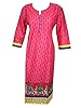 Boho Tunic Pink Printed Indian Cotton Long Kurta Dress with Lace Work