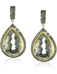 Amrapali 14k Gold and Sterling Silver Green Amethyst and Diamond Earrings