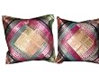 Silk Cushion Covers-2 Navy Blue Pink Vintage Sari Zari Borders Brocade Pillow Cover 16"