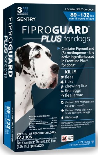 3-PACK Fiproguard Plus Flea & Tick Squeeze-On for Dogs 89-132 lbs