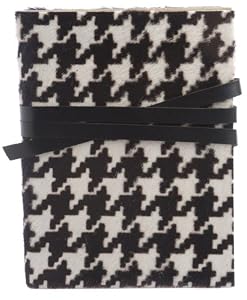 Black Houndstooth Handcrafted Journal, Genuine Calfskin Leather, Horsehair Dyed in Houndstooth Pattern, Leather Wrap Closure, Lined, 5x7"