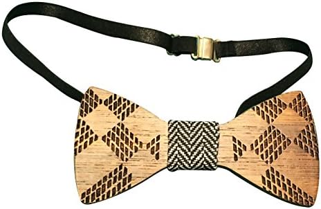 Wooden Bow Tie Argyle Designed Zebra Wood Fully Adjustable Neckwear