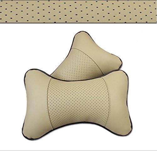 2pcs Luxury Car Rest Cushion Headrest Pillow Mat Pad Neck Holder Brace Leather (Beige)