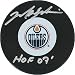 Mark Messier Edmonton Oilers Autographed Hockey Puck with HOF 07 Inscription