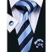 Hi-Tie Mens Blue Striped Solid Plaid Paisley Silk Tie Hanky Cufflinks set