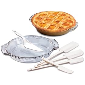 Click here to buy Anchor Hocking 2 Piece Pie Pan Set with Bonus 5 Piece Kitchen Tool Set by Anchor Hocking.