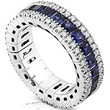 Sapphire & 4/5ctw Round Diamond Eternity Band (GH/VS-SI) in 18kt White Gold