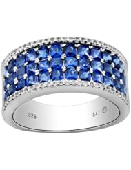 Sterling Silver Created Sapphire and Created White Sapphire Ring, Size 7