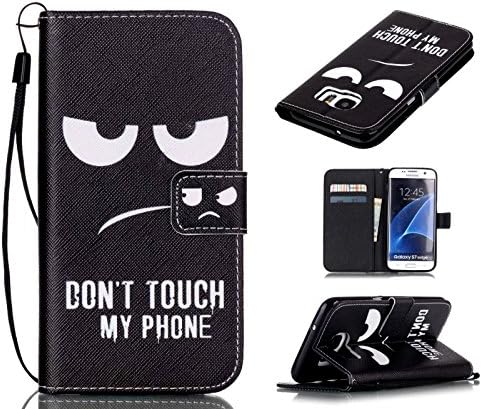 S7 Edge Case, Galaxy S7 Edge Case, ArtMine Funny Saying Don't Touch My Phone PU Leather Flip Magnetic Pouch Wallet Cover Case with Credit/ID Card Slot &amp; Wrist Strap for Samsung Galaxy S7 Edge