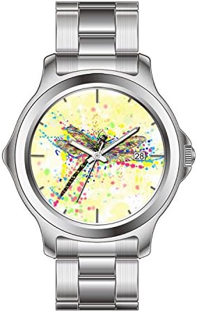 TXMY Custom Watches Fashion Stainless Steel Band Watch Cute trendy girly watercolor splatters dragonfly watches