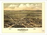 Historic Jacksonville, Oregon, c. 1883, Bird's Eye View Map, Unframed, S-MU