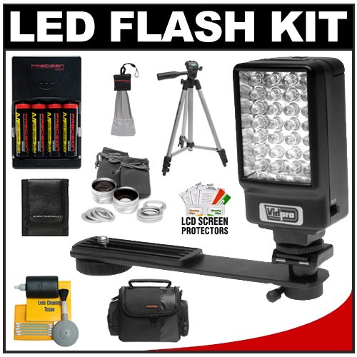 Power2000 Deluxe LED Digital Video Camcorder Light with Bracket + Wide Angle & Telephoto Lens + Tripod + Case + Accessory Kit for Panasonic SDR-H80, SDR-S26, HDC-HS20, HDC-HS250, HDC-HS300, HDC-SD20, HDC-TM20, HDC-TM300