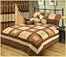 Beige / Coffee / Brown Deluxe Queen 7pcs Micro Suede Patch Work with Embroidery Bed in a Bag Comforter Set