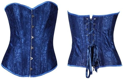 Sexy Blue Lace up Boned Floral Pattern Brocade Underbust Corset Waist Cincher S-xl (XL)