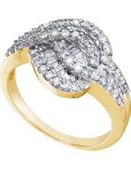 0.90 Carat (ctw) 14k Yellow Gold Round & Baguette Cut Ladies Right Hand Fashion Band